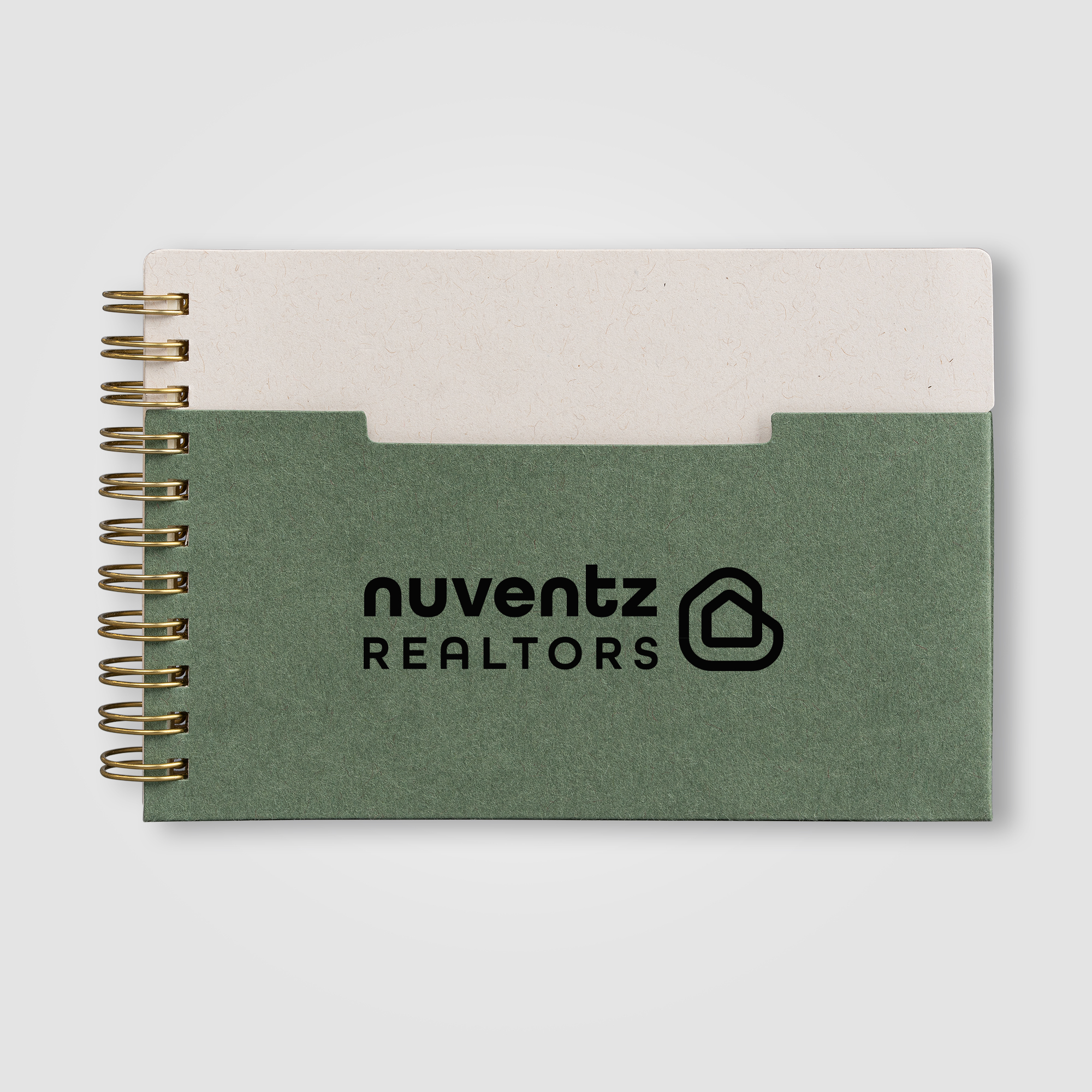 Carnet publicitaire A6 spirale coton recyclé pages horizontales Lino Vert 